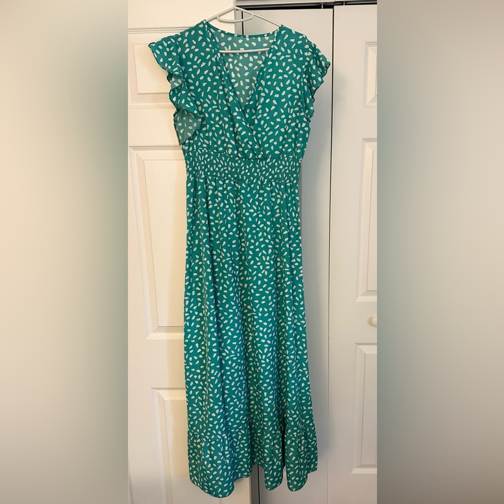 Teal and White Patterned Maxi Dress